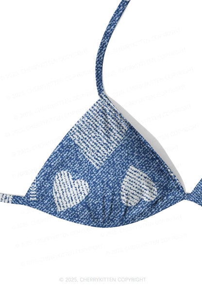 Denim Heartbeat Y2K Print Bikini Set Cherrykitten