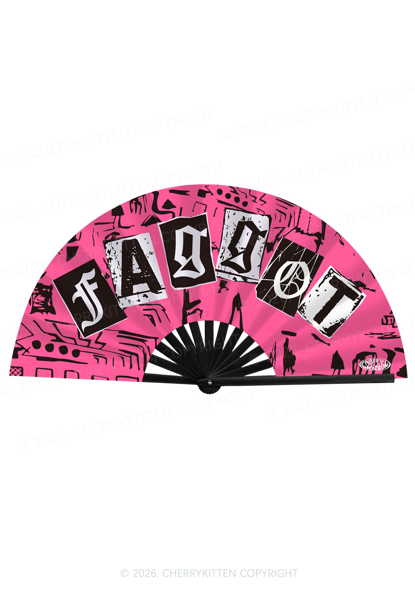 Pink Graffiti Faggot Pride Y2K Rave Hand Fan Cherrykitten