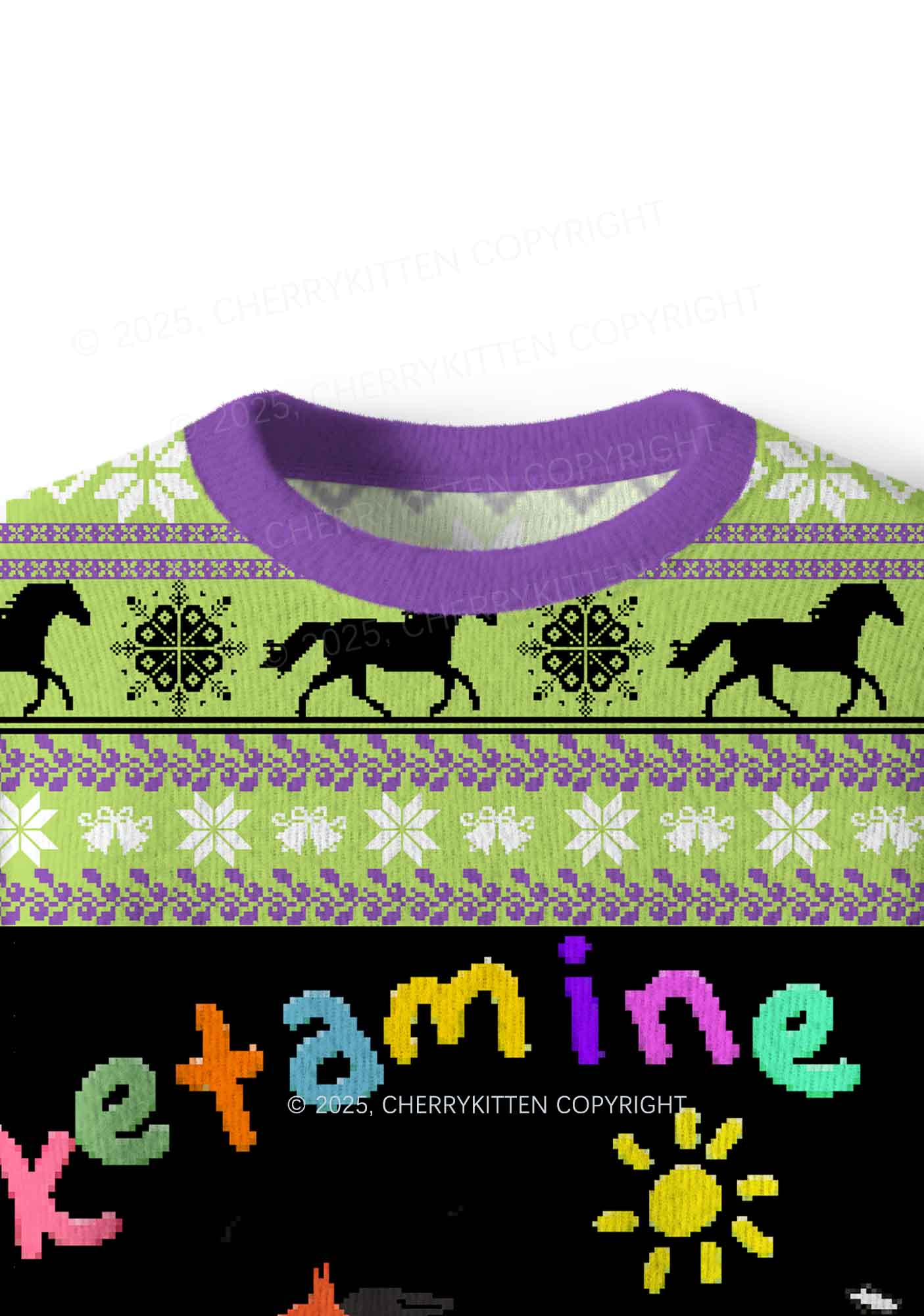 Green K Pony Y2K Christmas Knit Sweatshirt Cherrykitten