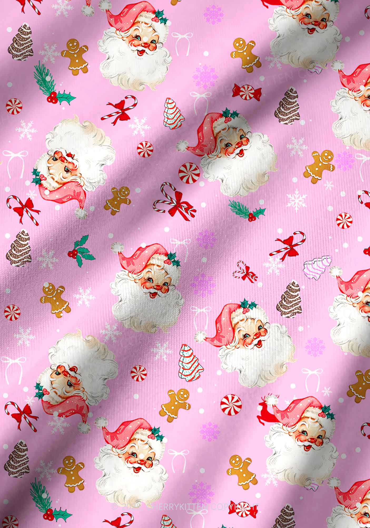 Christmas Pink Candy Santa Y2K Print Long Sleeve Pajama Set Cherrykitten