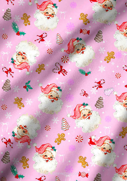 Christmas Pink Candy Santa Y2K Print Long Sleeve Pajama Set Cherrykitten