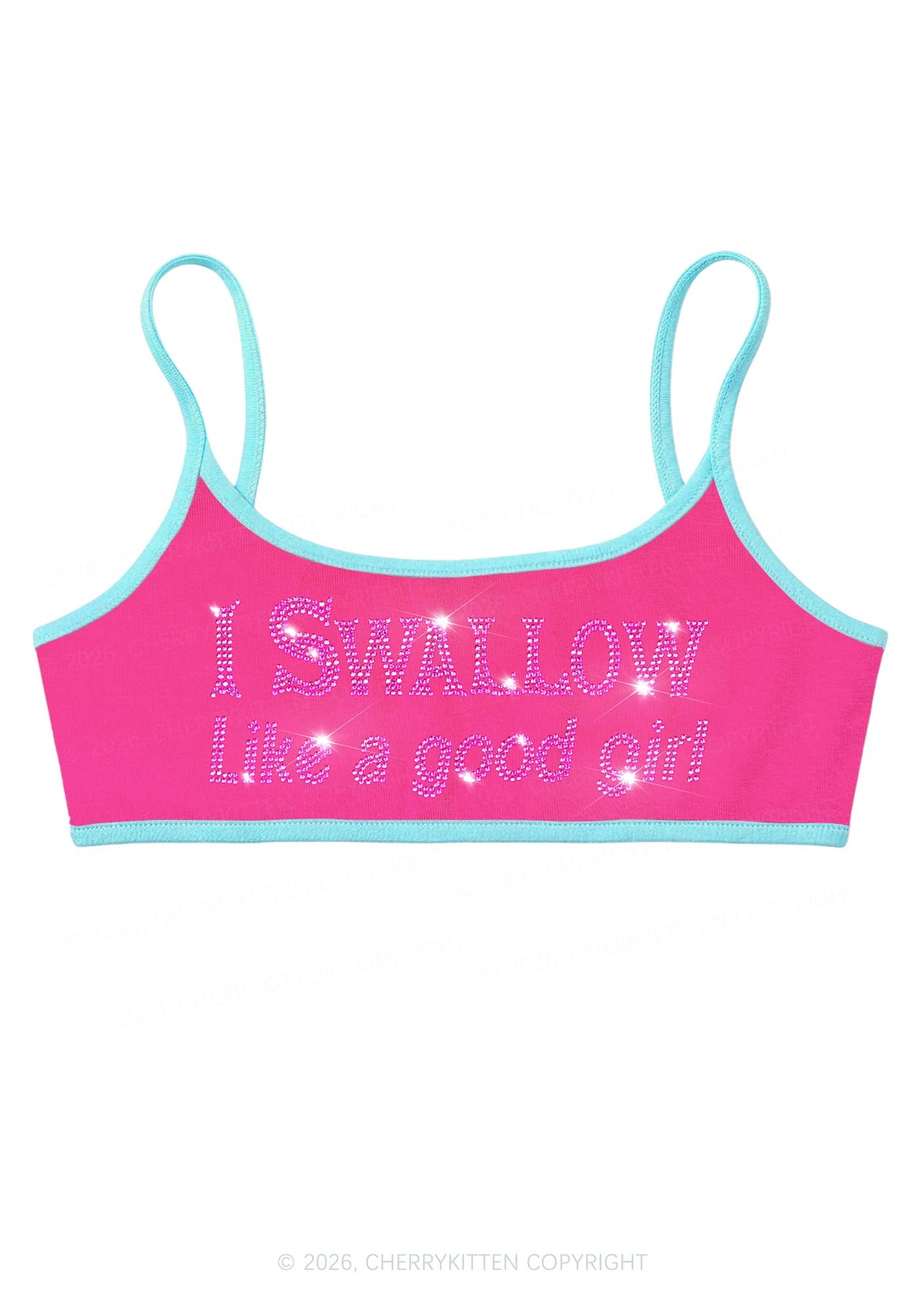 Rhinestone Swallow Like Good Girl Y2K Super Crop Cami Cherrykitten