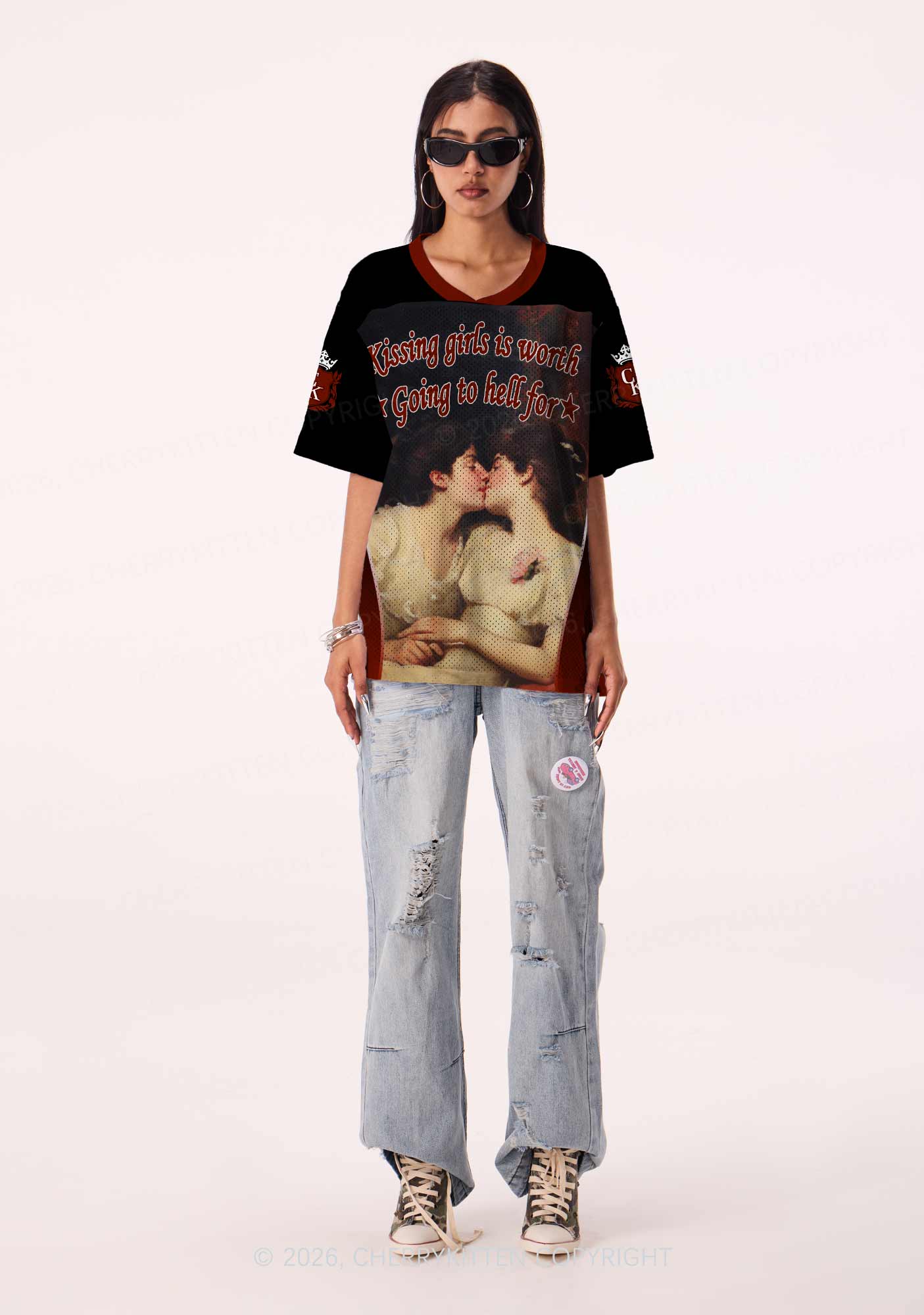 Lesbian Kissing Girls Is Worth Pride Y2K Sport Jersey Shirts Cherrykitten