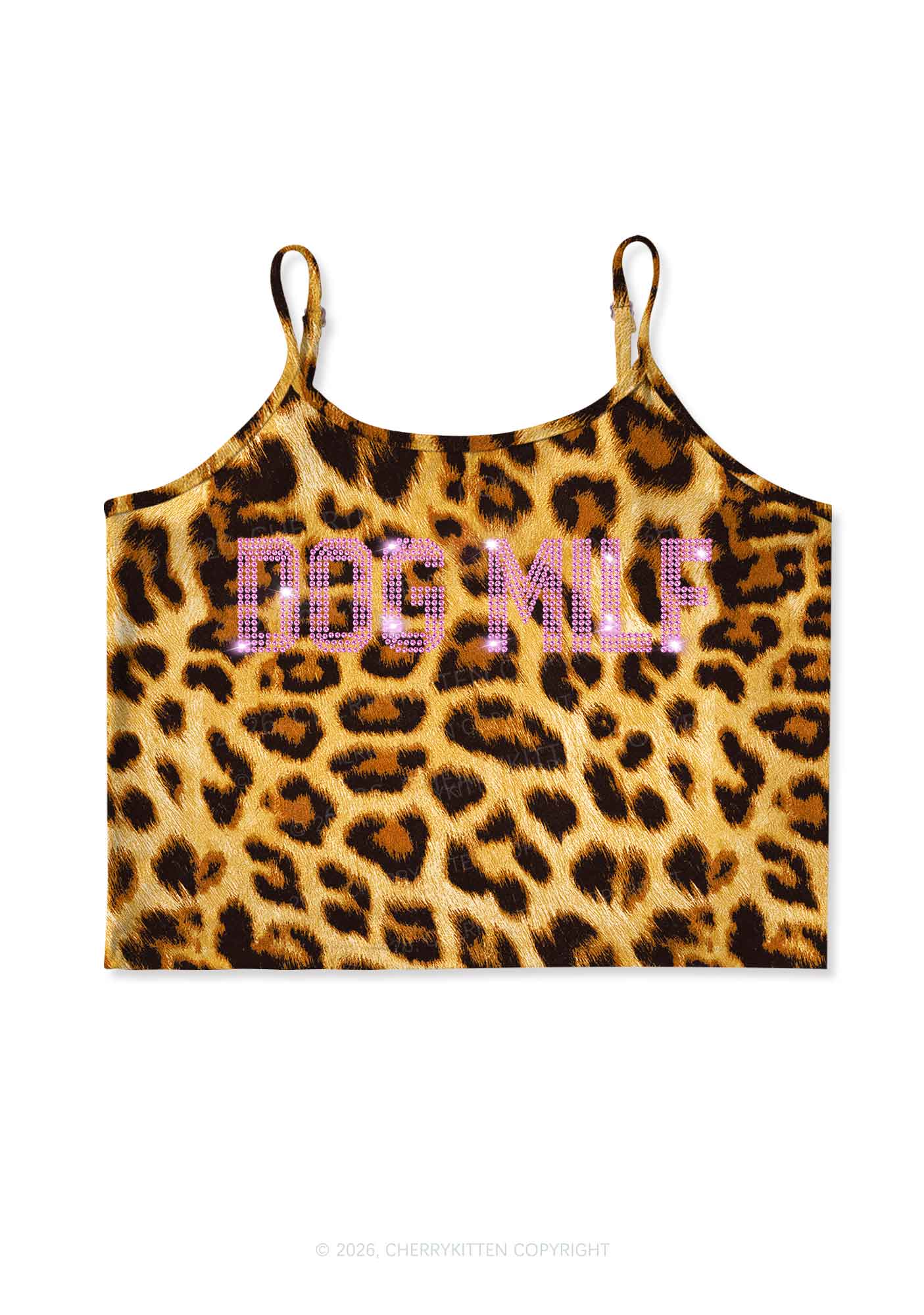 Rhinestone Dog Mxxf Y2K Brown Leopard Print Cami Crop Top Cherrykitten