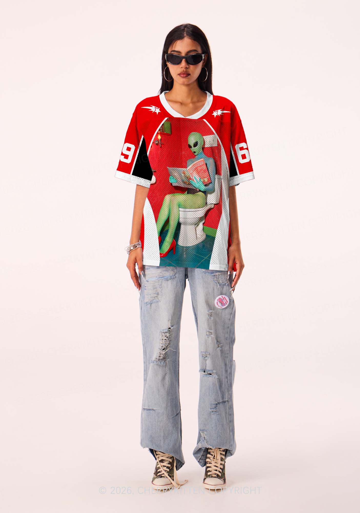 Halloween Alien On Toilet Y2K Sport Jersey Shirts Cherrykitten
