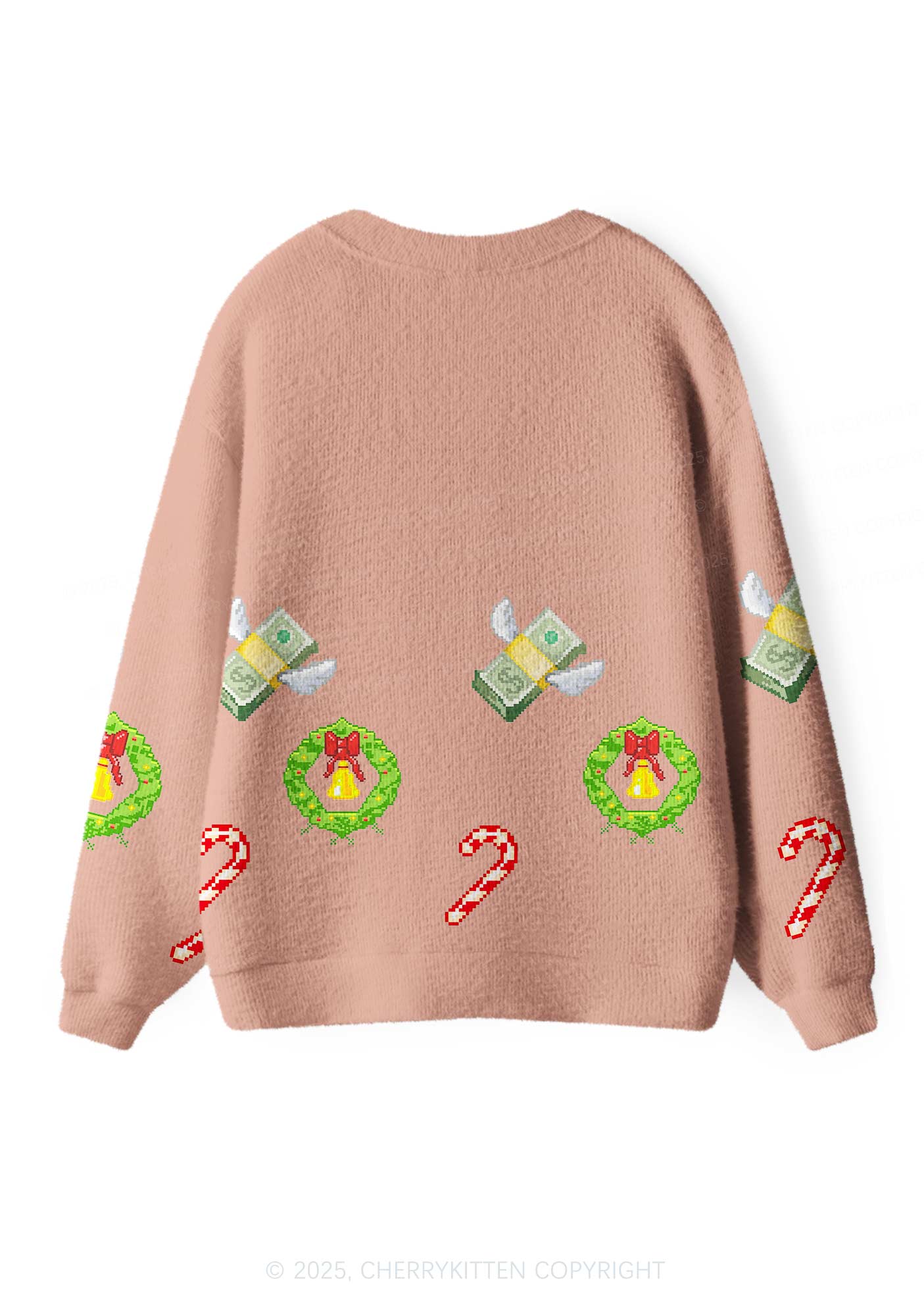 Light Muscle Santa Y2K Christmas Cardigan Knit Sweatshirt Cherrykitten