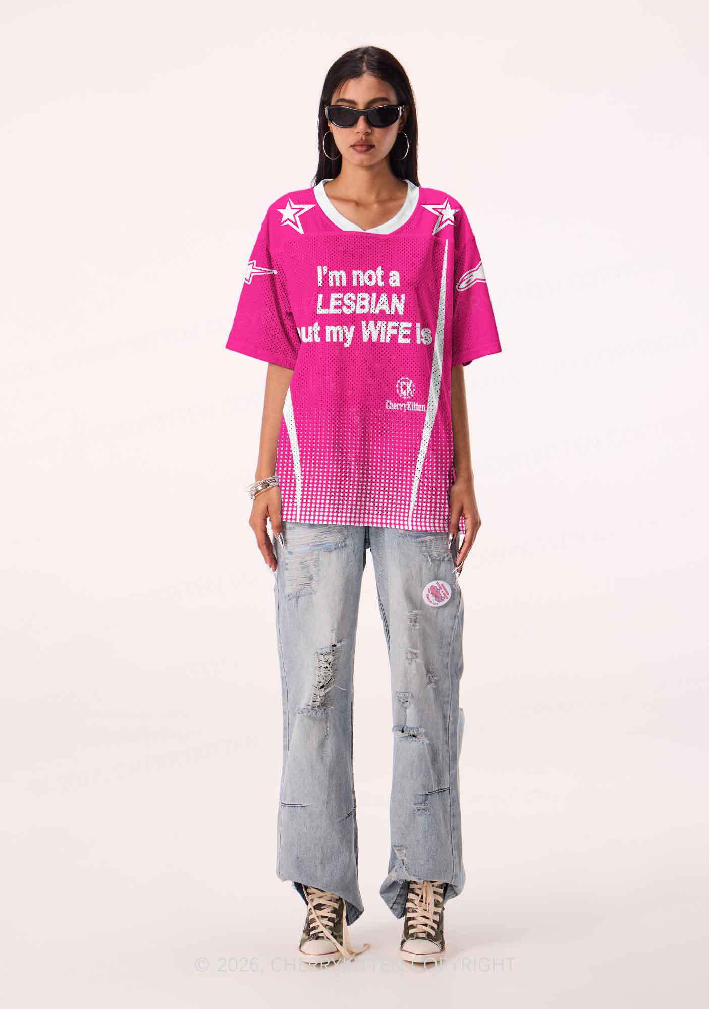 Im Not Lesbian But My Wife Is Pride Y2K Sport Jersey Shirts Cherrykitten
