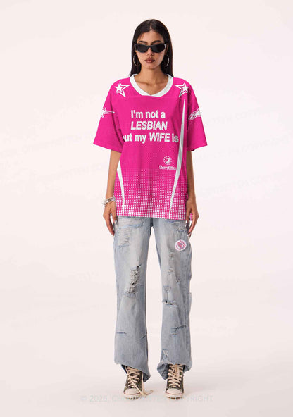Im Not Lesbian But My Wife Is Pride Y2K Sport Jersey Shirts Cherrykitten