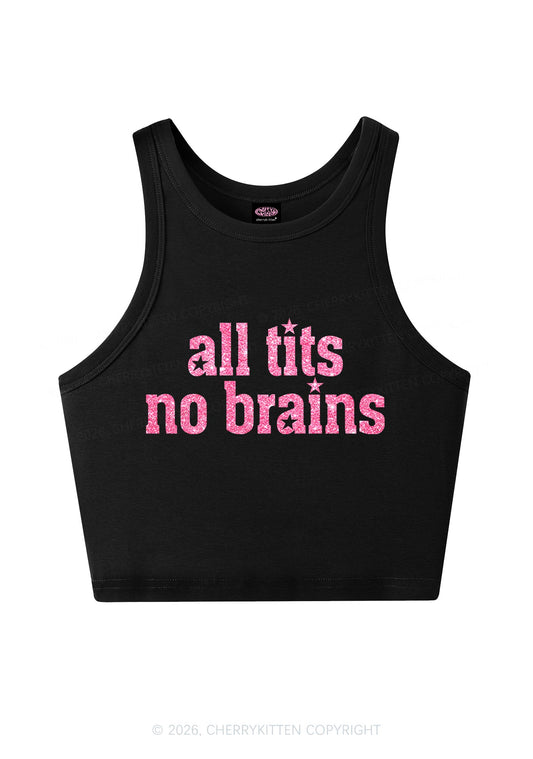 Glitter All Txts No Brains Y2K Crop Tank Top Cherrykitten