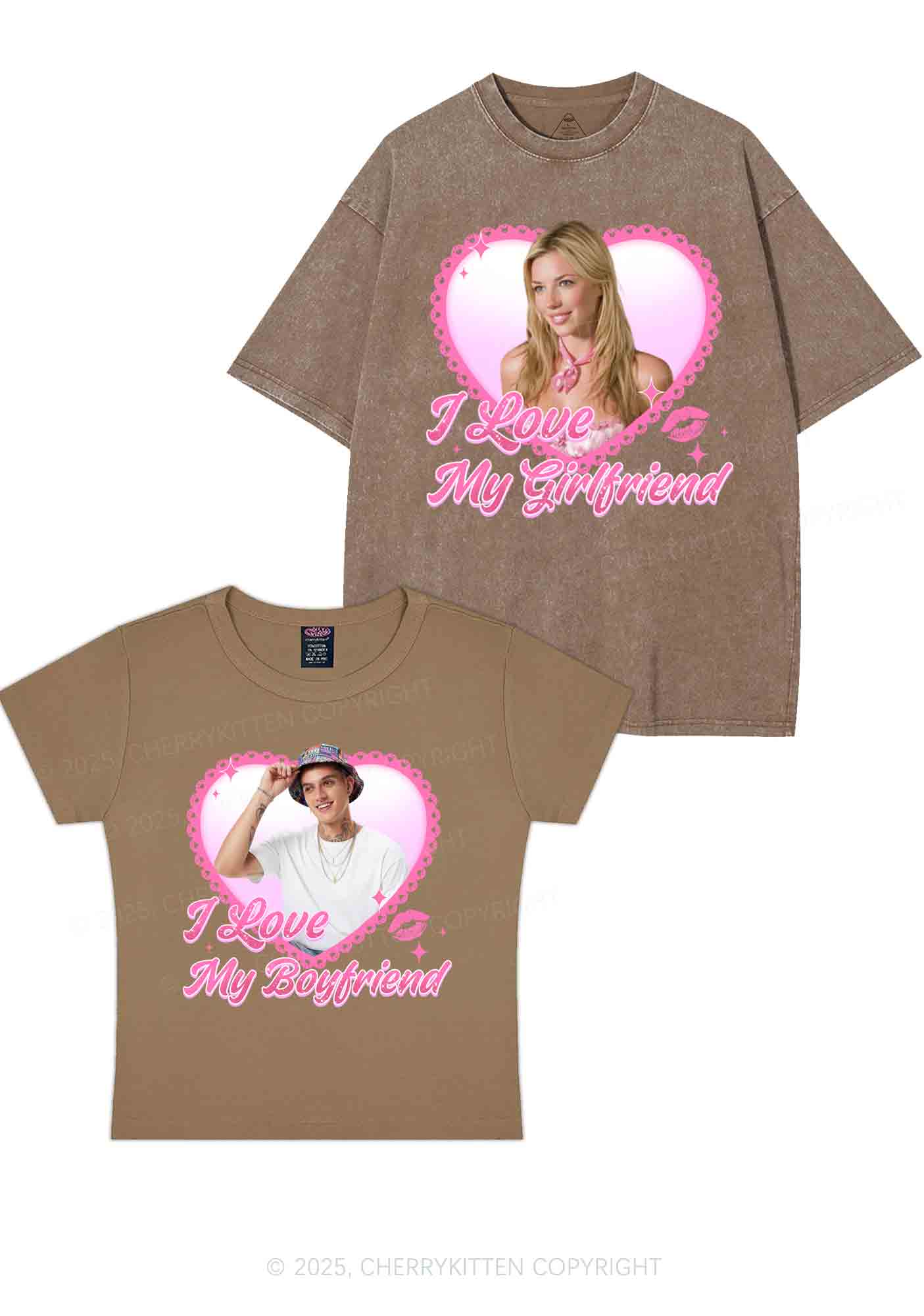 Custom Love My GF BF Photo Y2K Valentine's Day Couple Shirt Cherrykitten