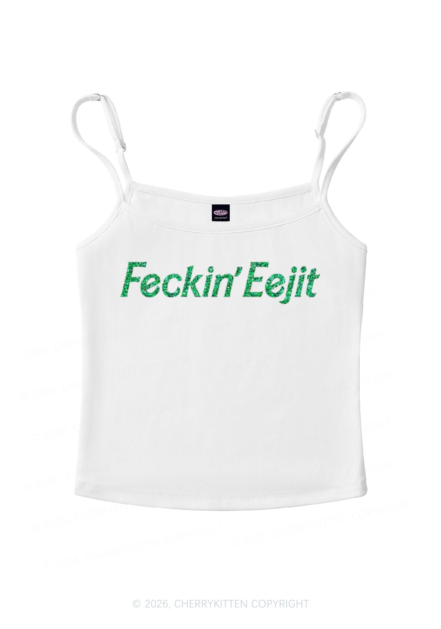Glitter Feckin Eejit St Patricks Y2K Spaghetti Strap Cami Cherrykitten
