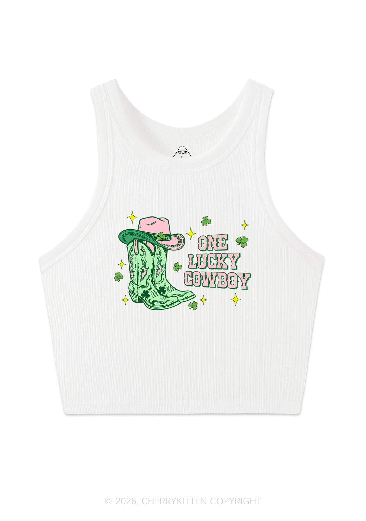 One Lucky Cowboy Boots St Patricks Y2K Crop Tank Top Cherrykitten