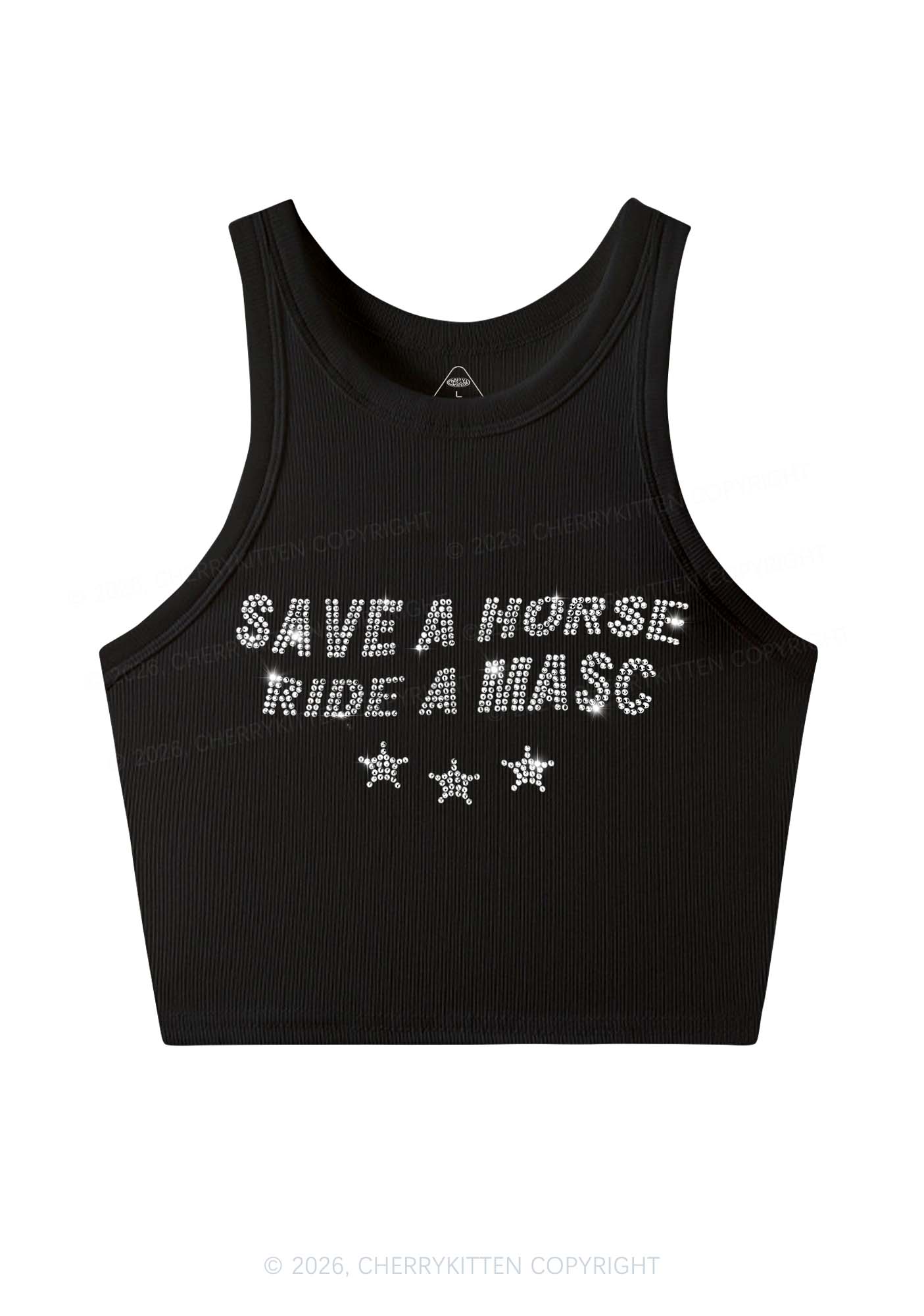 Rhinestone Ride A Masc Pride Y2K Crop Tank Top Cherrykitten