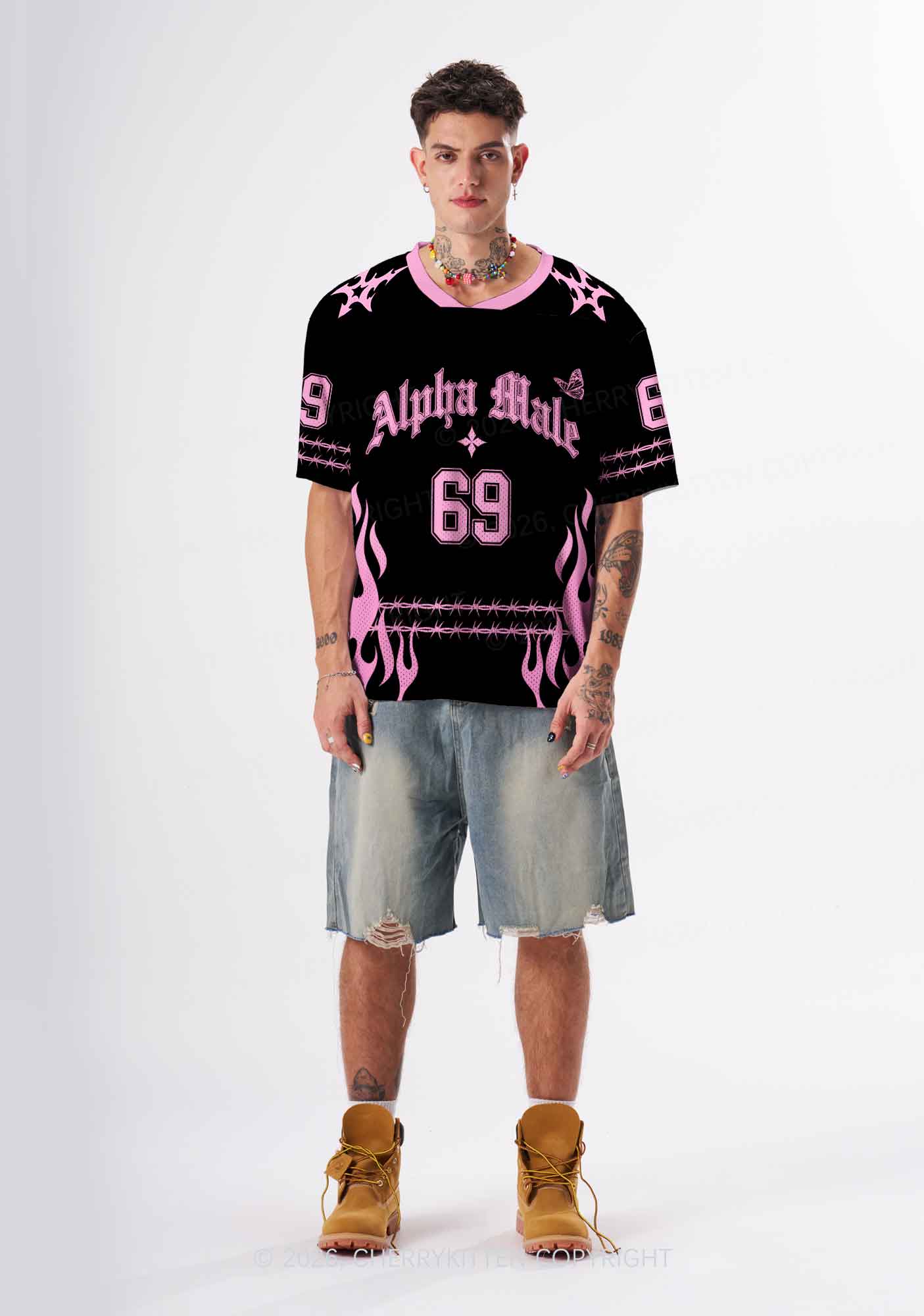 Pink Alpha Male Butterfly Pride Y2K Sport Jersey Shirts Cherrykitten