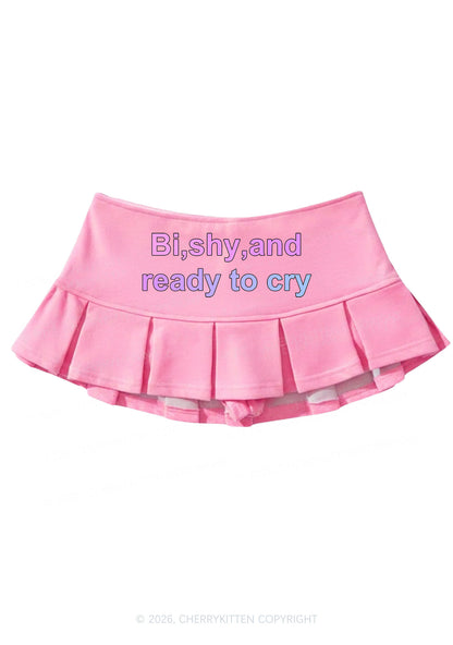 Bi Shy And Ready To Cry Pride Y2K Mini Pleated Skirts Cherrykitten