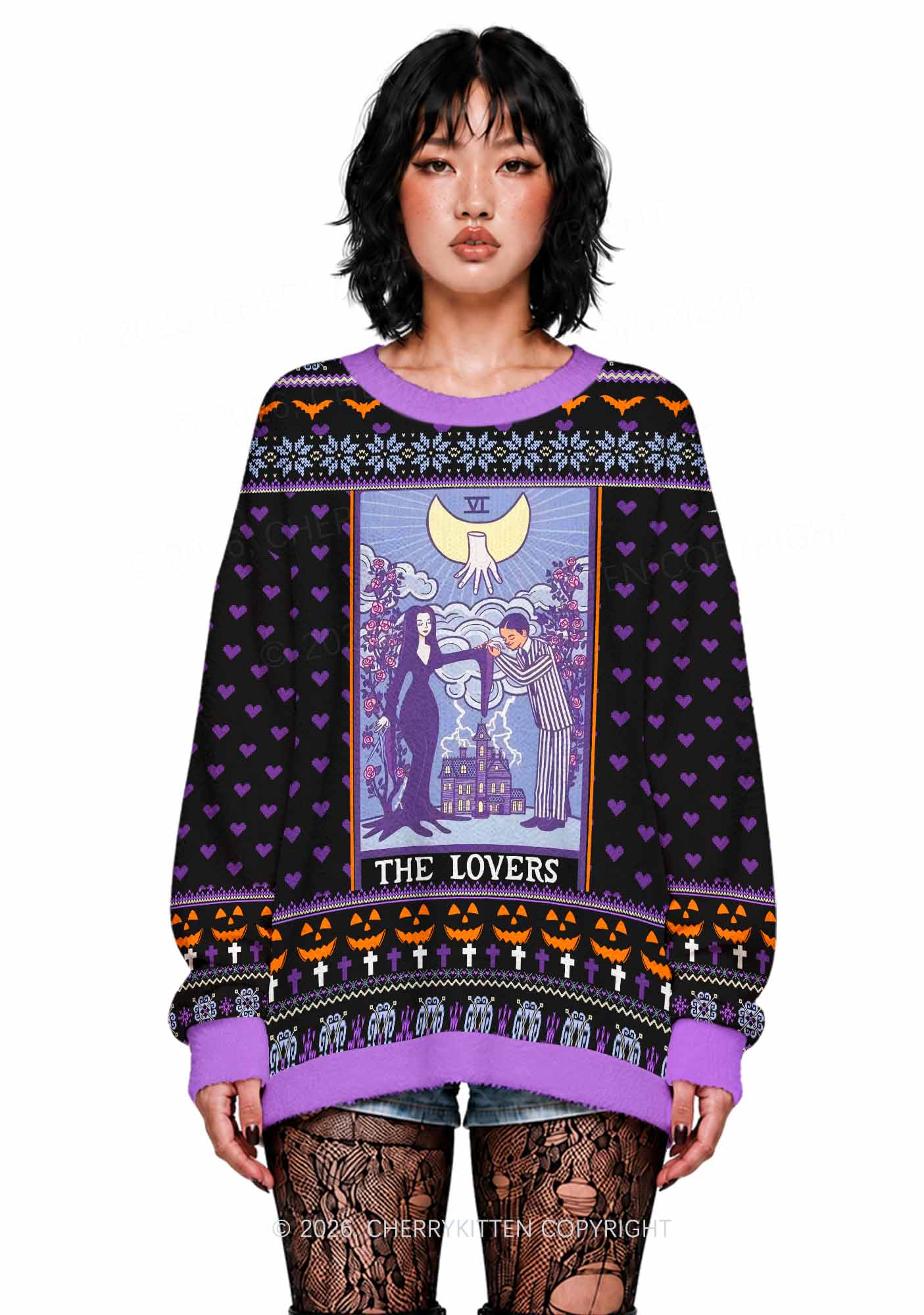Halloween The Lovers Y2K Christmas Knit Sweatshirt Cherrykitten