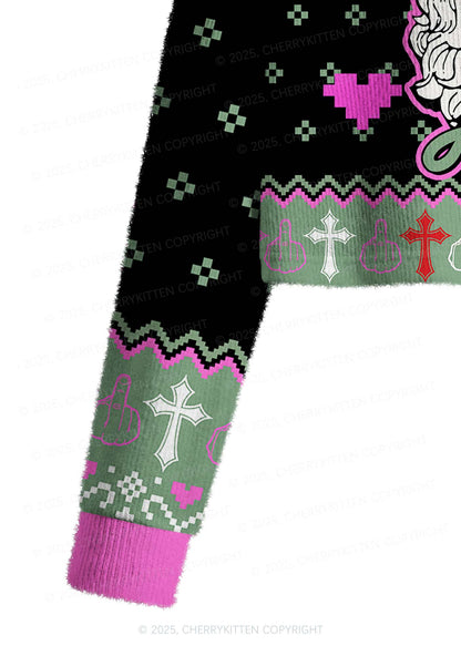 Merry Santa Y2K Christmas Crop Knit Sweatshirt Cherrykitten