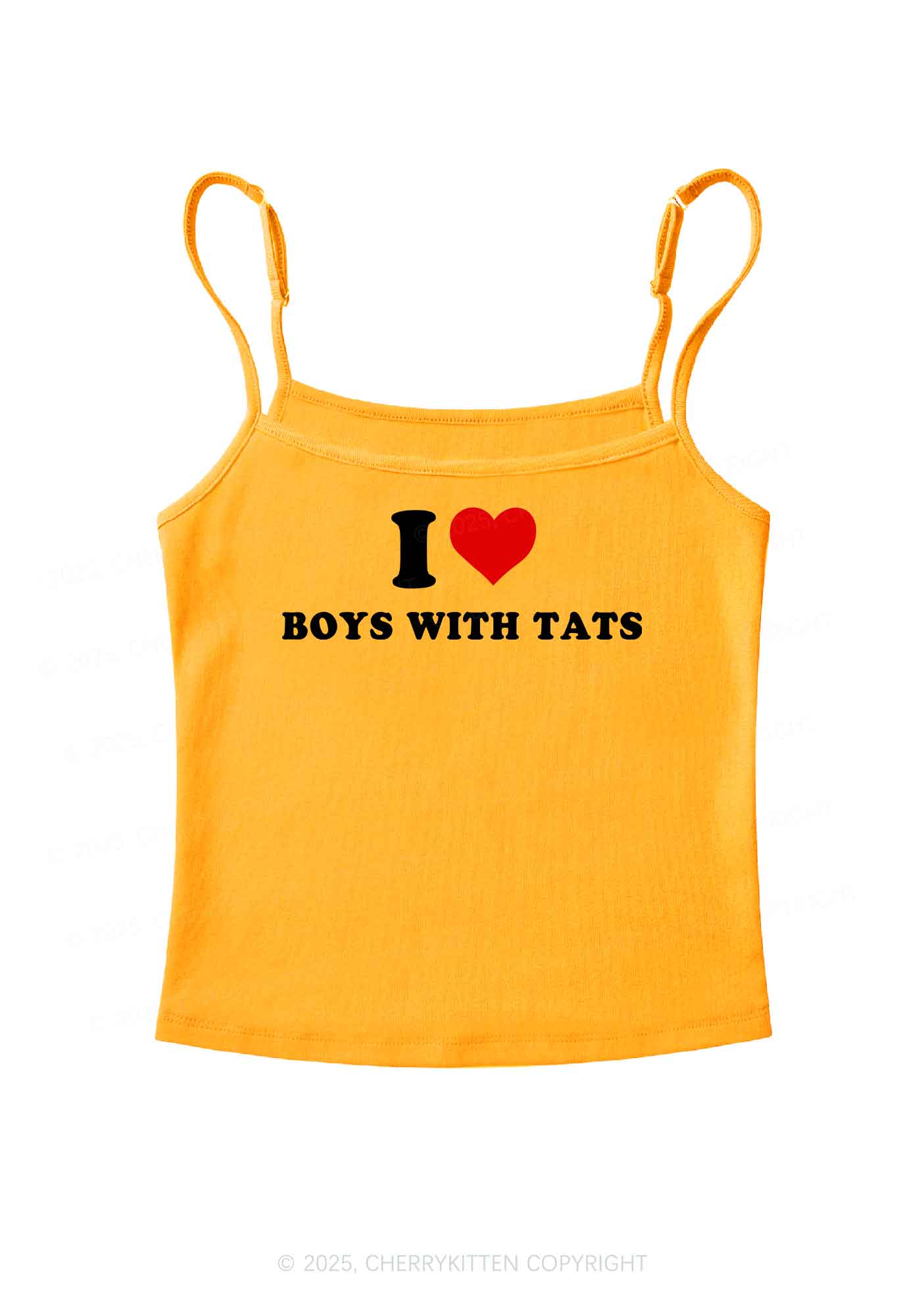 I Love Boys With Tats  Y2K Spaghetti Strap Cami Cherrykitten
