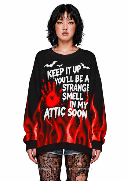 Halloween Strange Smell In My Attic Y2K Knit Sweatshirt Cherrykitten