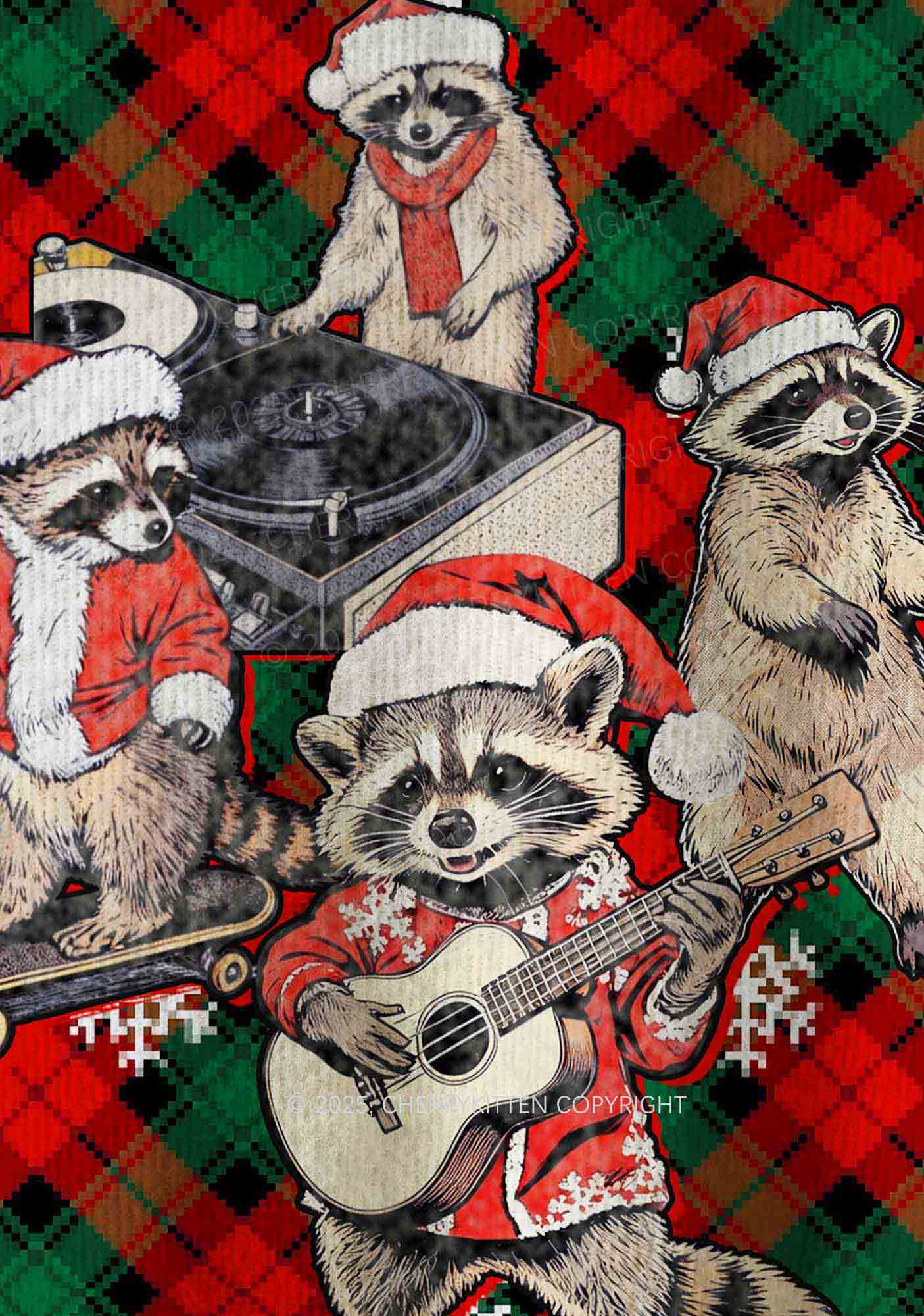 Raccoon Concert Y2K Christmas Knit Sweatshirt Cherrykitten