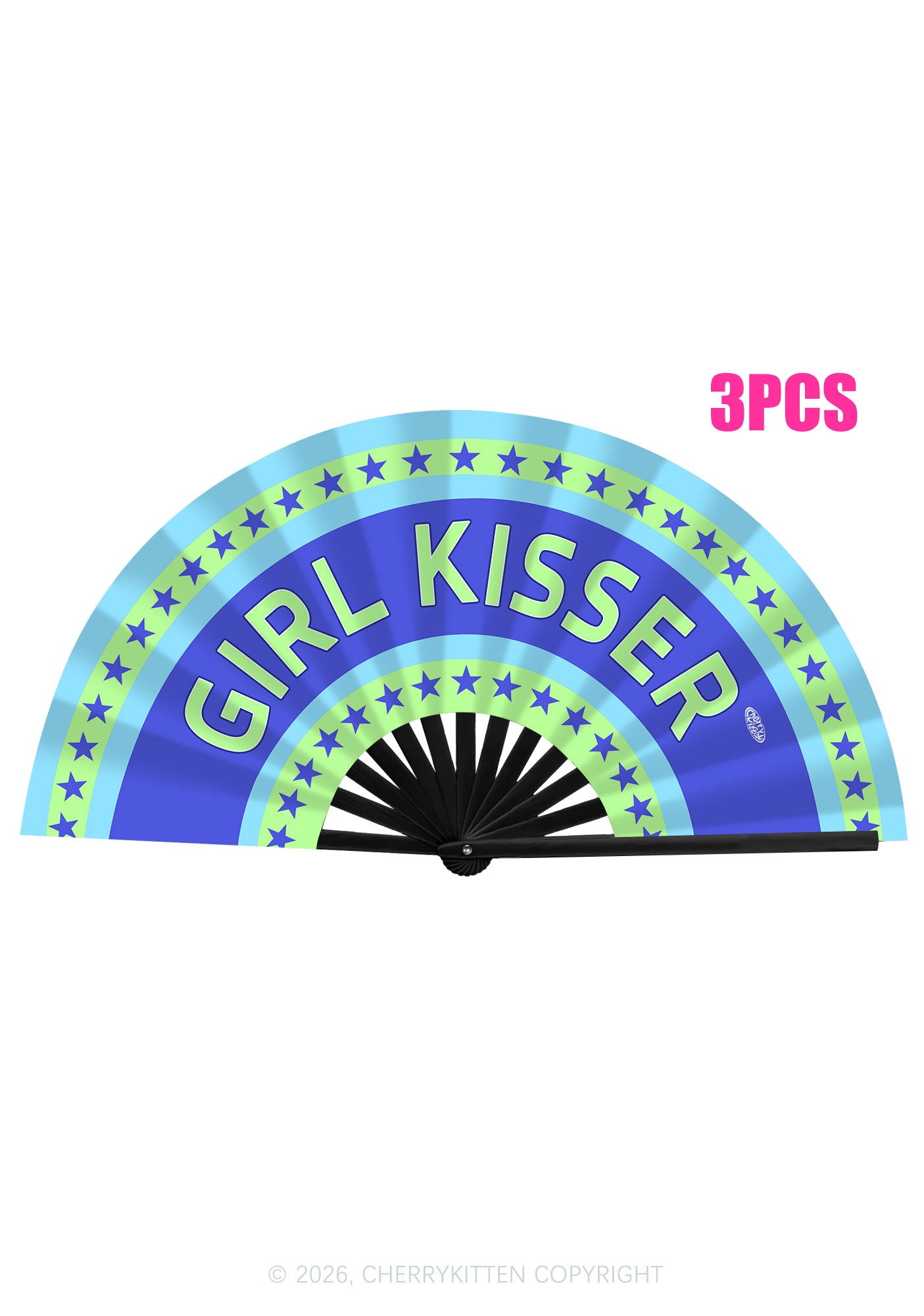 Blue Girl Kisser Pride Y2K Rave Hand Fan Cherrykitten