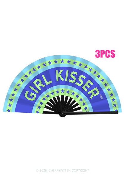 Blue Girl Kisser Pride Y2K Rave Hand Fan Cherrykitten