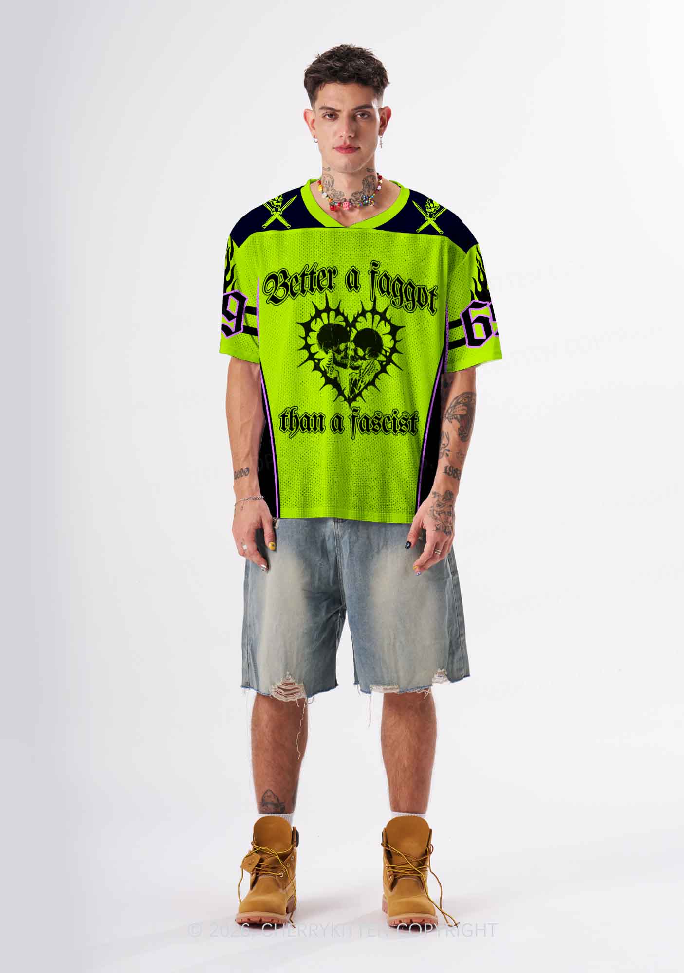Green Better Faggot Than Fascist Pride Y2K Sport Jersey Shirts Cherrykitten