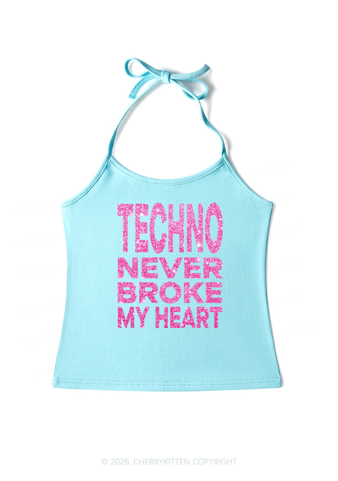 Glitter Techno Heart Y2K Halter Neck Cami Cherrykitten