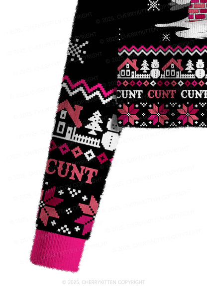 Santa Thinks Youre A Cxxt Y2K Christmas Crop Knit Sweatshirt Cherrykitten