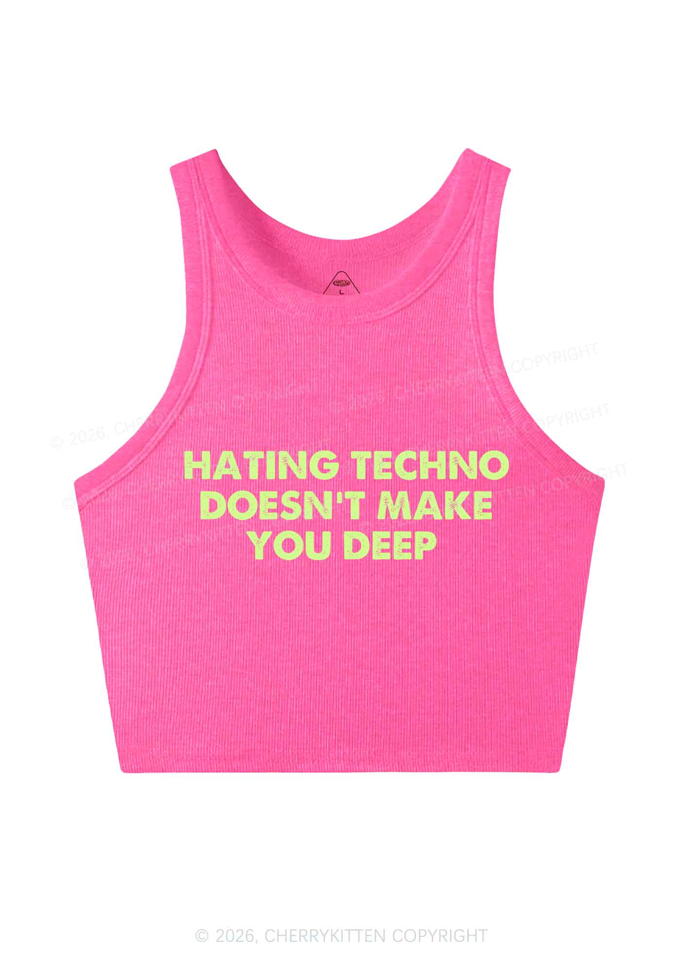 Hating Techno Doesnt Make You Deep Y2K Crop Tank Top Cherrykitten