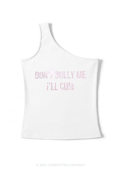 Rhinestone Dont Bully Me Y2K One Shoulder Tank Top Cherrykitten