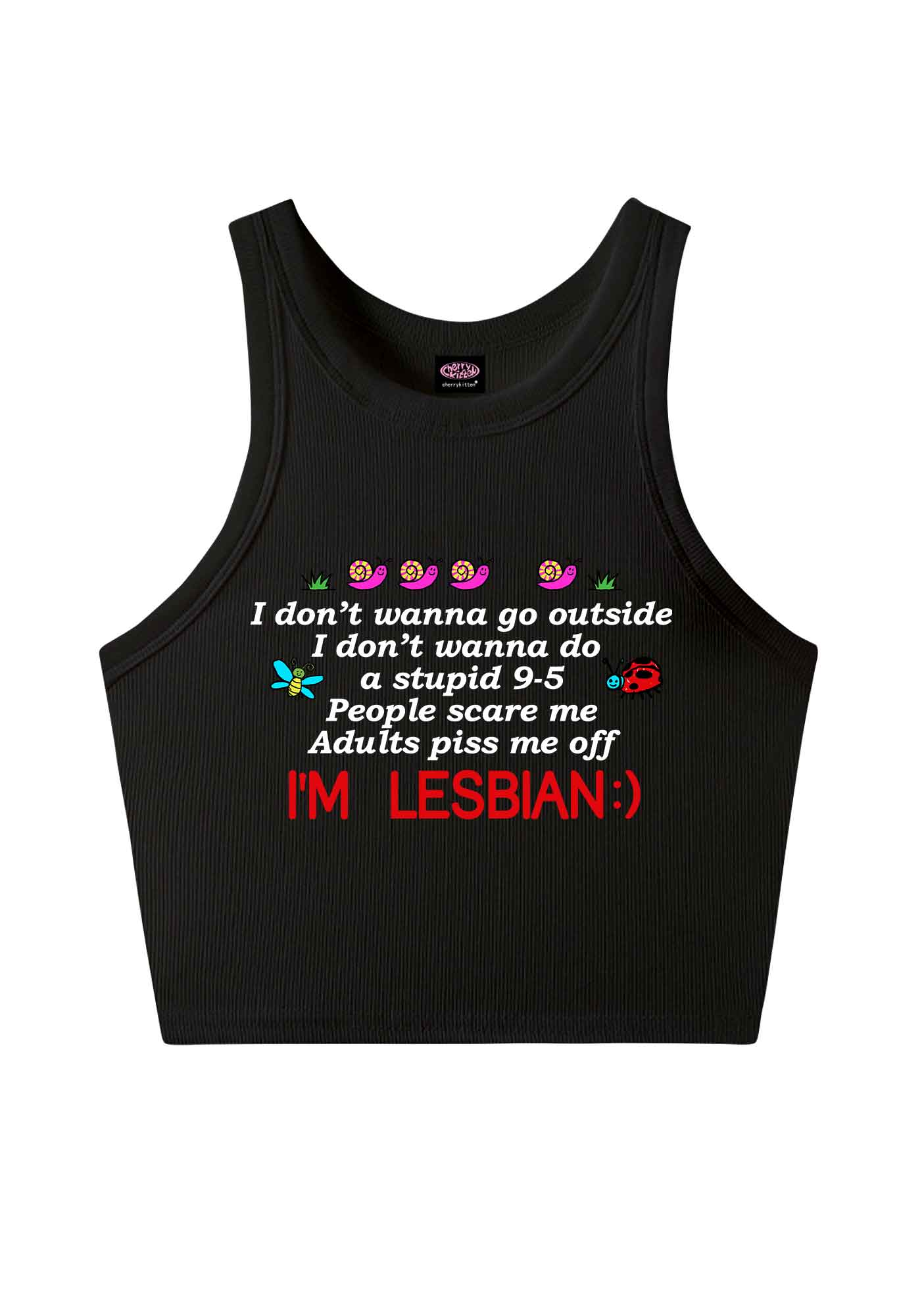 People Scare Me Im Lesbian Pride Y2K Crop Tank Top Cherrykitten
