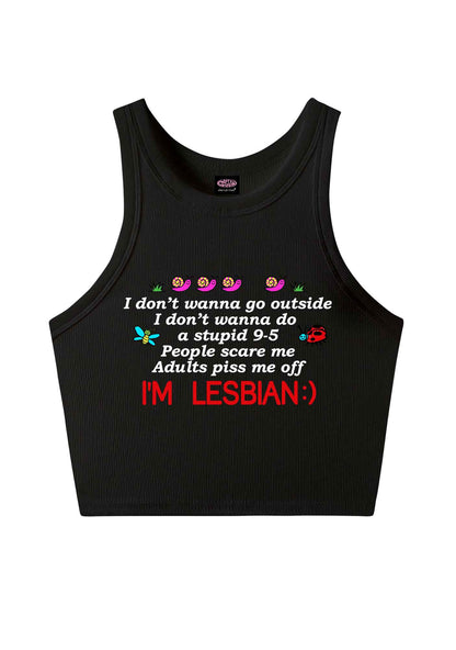 People Scare Me Im Lesbian Pride Y2K Crop Tank Top Cherrykitten