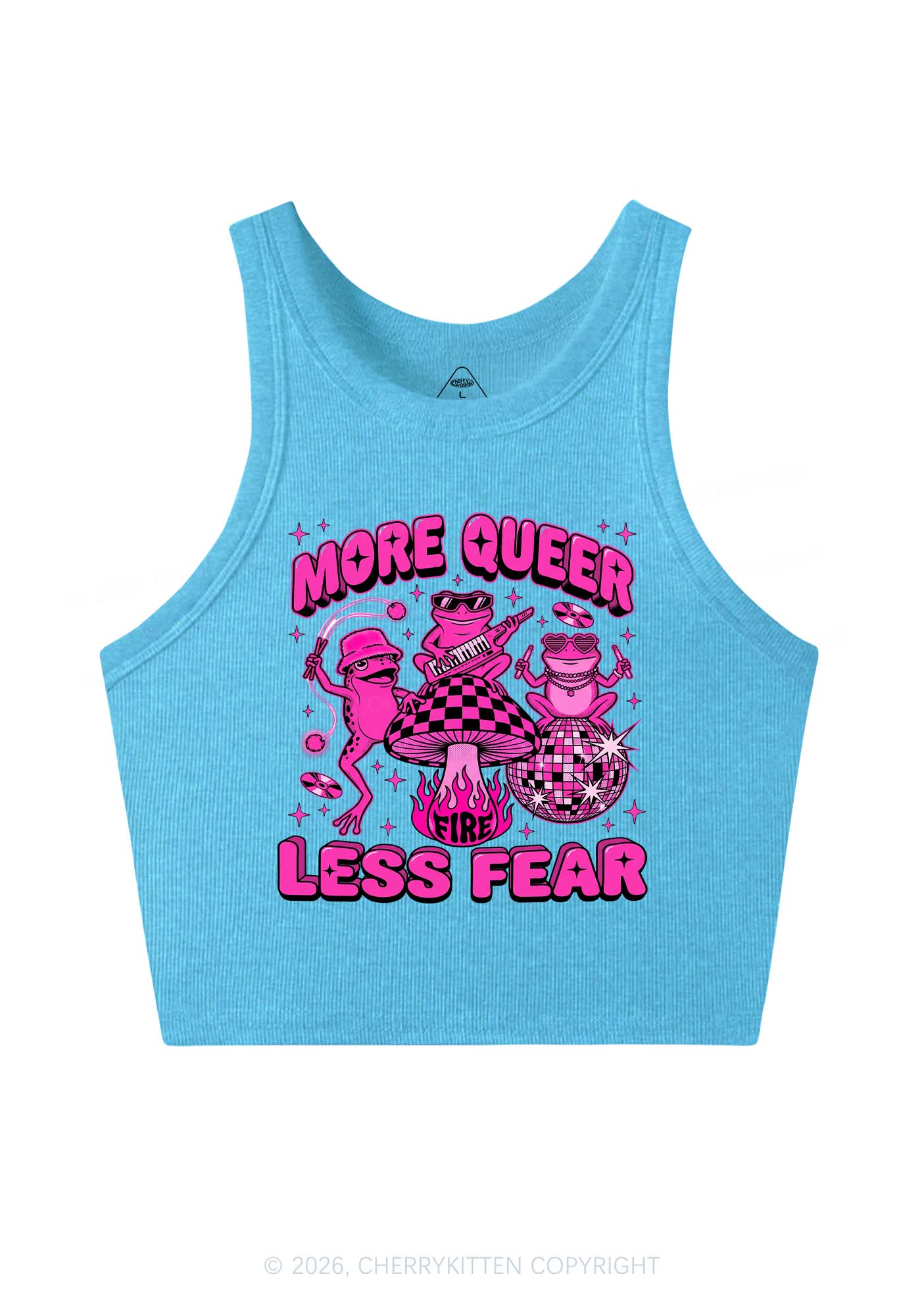 More Queer Less Fear Pride Y2K Crop Tank Top Cherrykitten