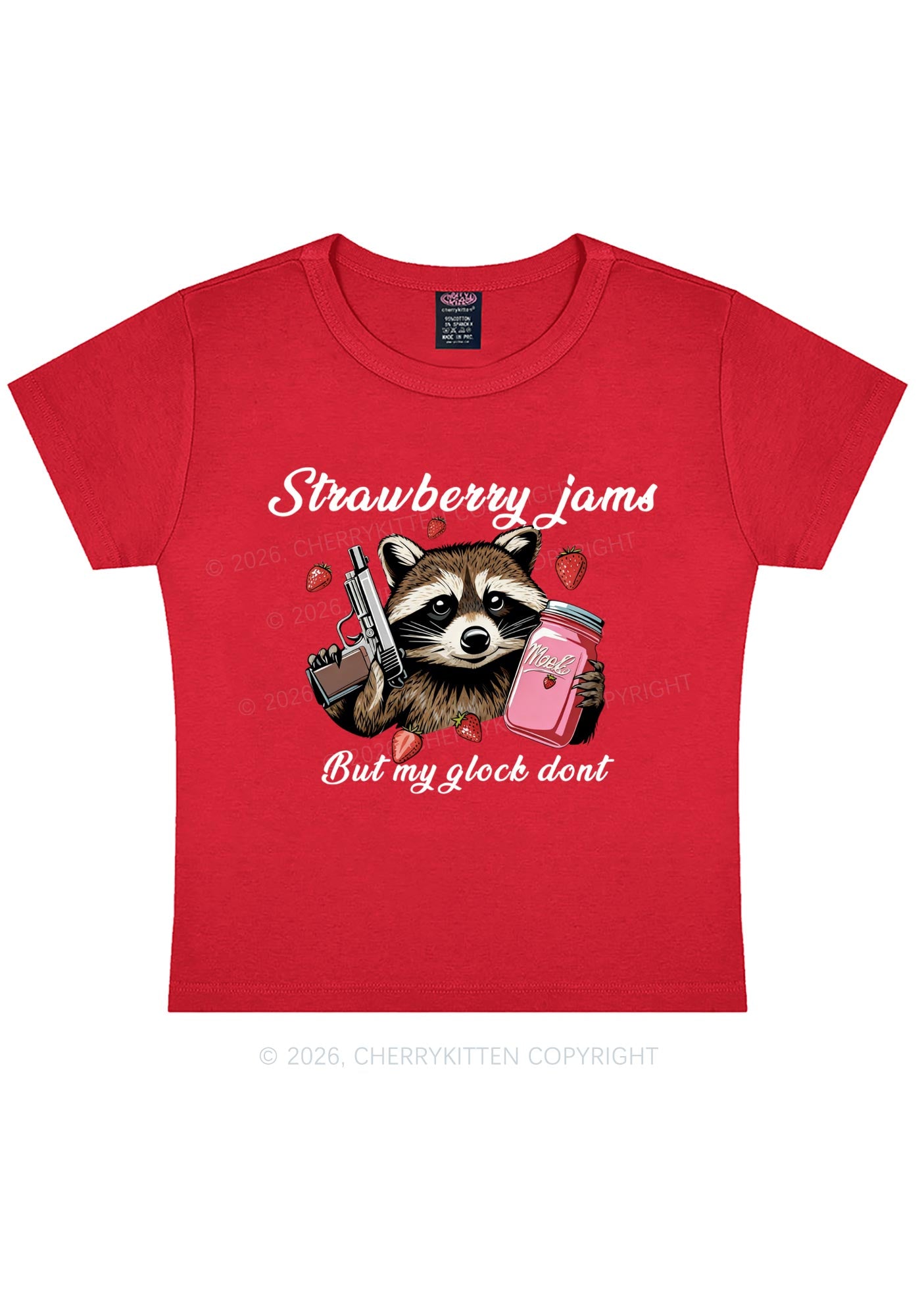 Strawberry Jams Raccoon Y2K Baby Tee Cherrykitten