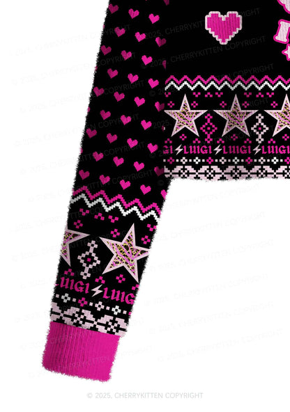 Daddy I Love Him Luigi Y2K Christmas Crop Knit Sweatshirt Cherrykitten