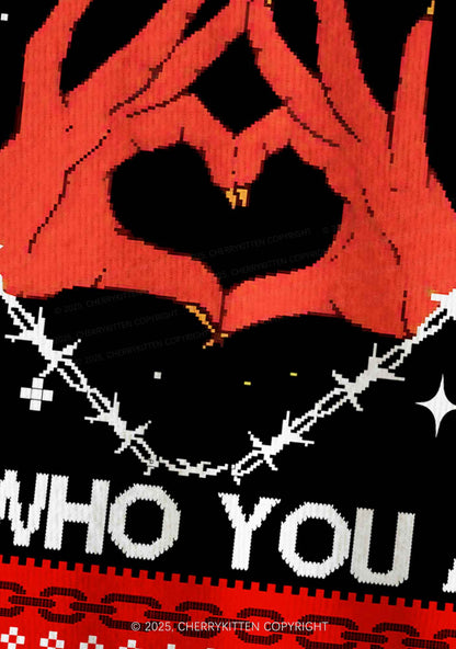 Halloween Satan Loves You Heart Y2K Christmas Cardigan Knit Sweatshirt Cherrykitten