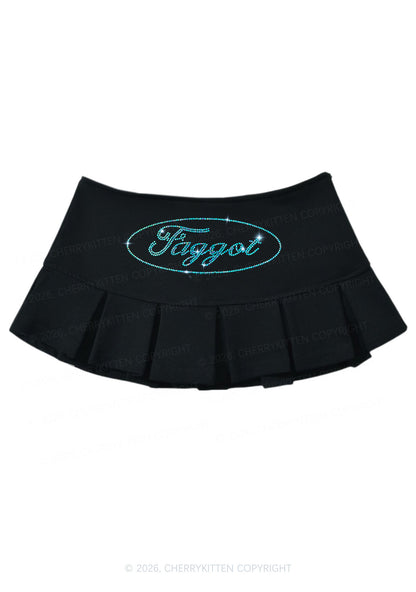 Rhinestone Oval Faggot Pride Y2K Mini Pleated Skirts Cherrykitten