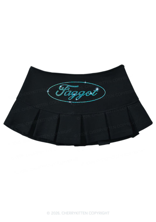 Rhinestone Oval Faggot Pride Y2K Mini Pleated Skirts Cherrykitten