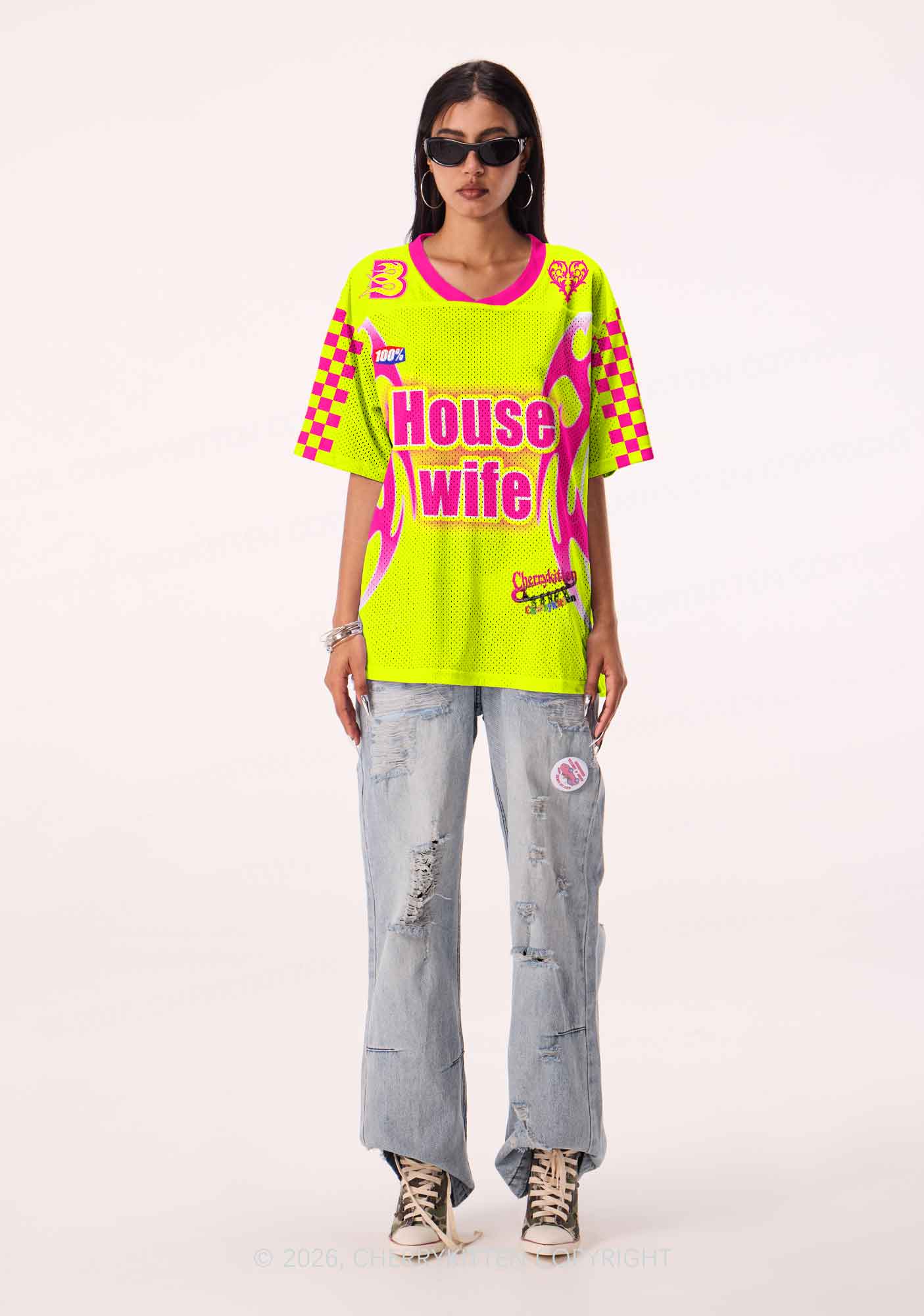 Lime Yellow House Wife Y2K Sport Jersey Shirts Cherrykitten