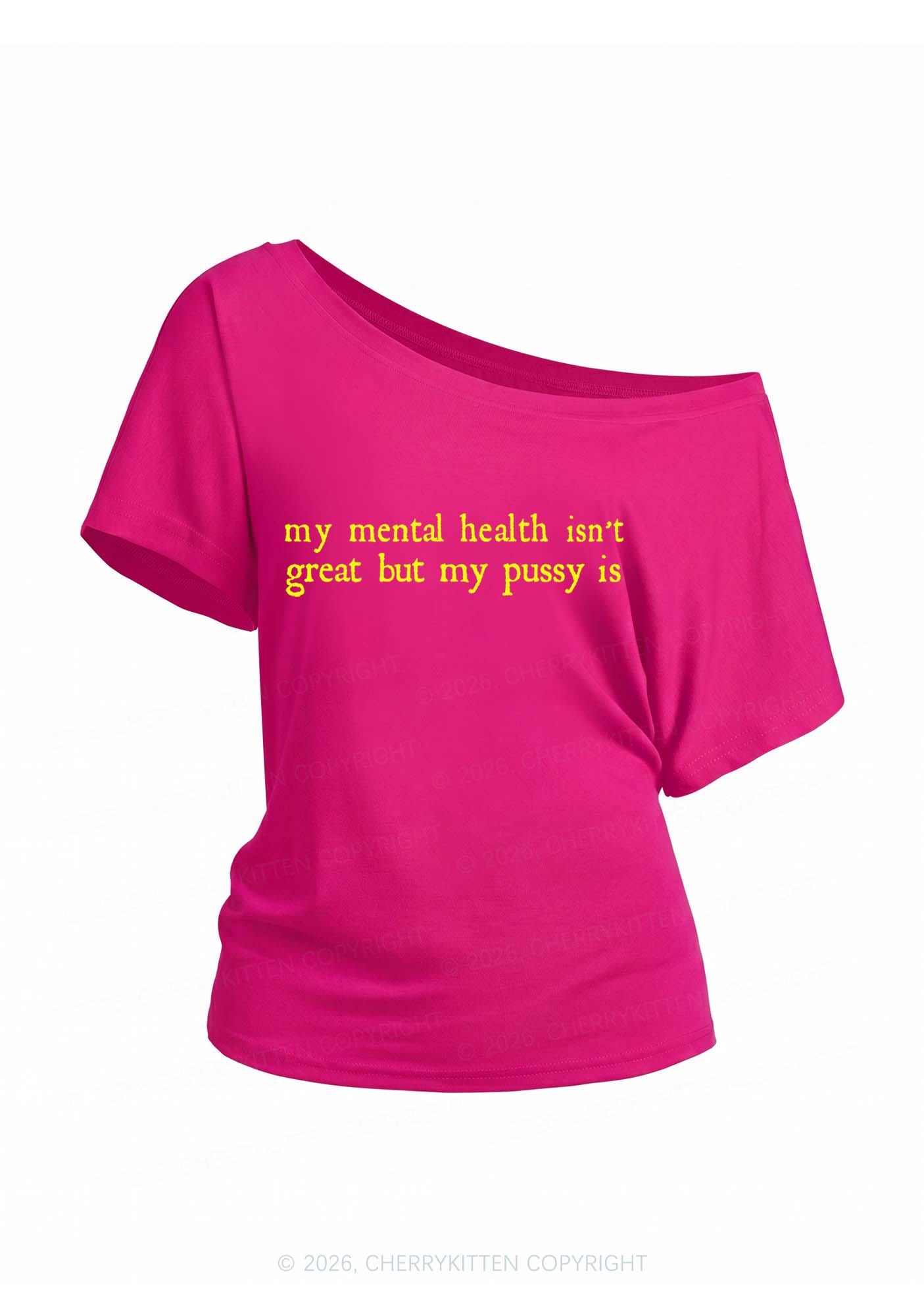 Great Mental Health Y2K Off Shoulder Tee Cherrykitten
