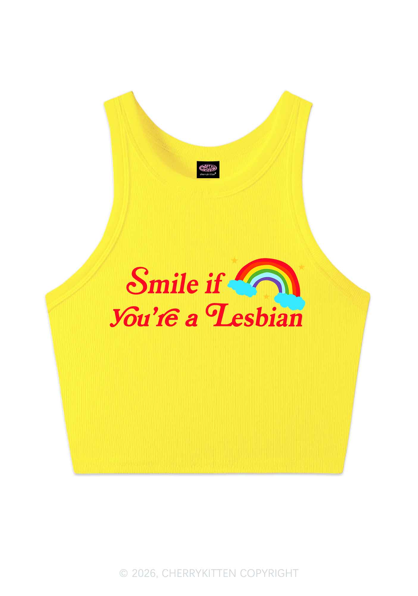 Smile If You Are Lesbian Pride Y2K Crop Tank Top Cherrykitten
