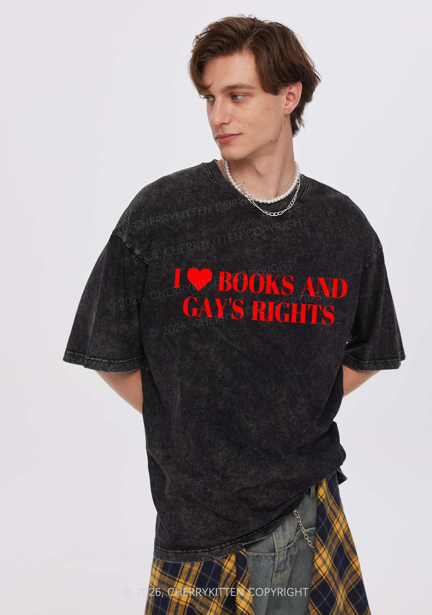 I Love Books And Gay Rights Pride Y2K Shirts Washed Tee Cherrykitten