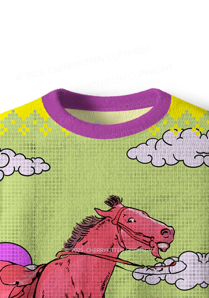 Red Horse Y2K Christmas Knit Sweatshirt Cherrykitten