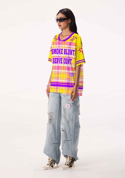 Smoke Blunt Yellow Plaid Y2K Sport Jersey Shirts Cherrykitten