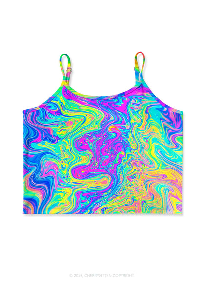 Rainbow Fluid Swirl Y2K Print Cami Crop Top Cherrykitten