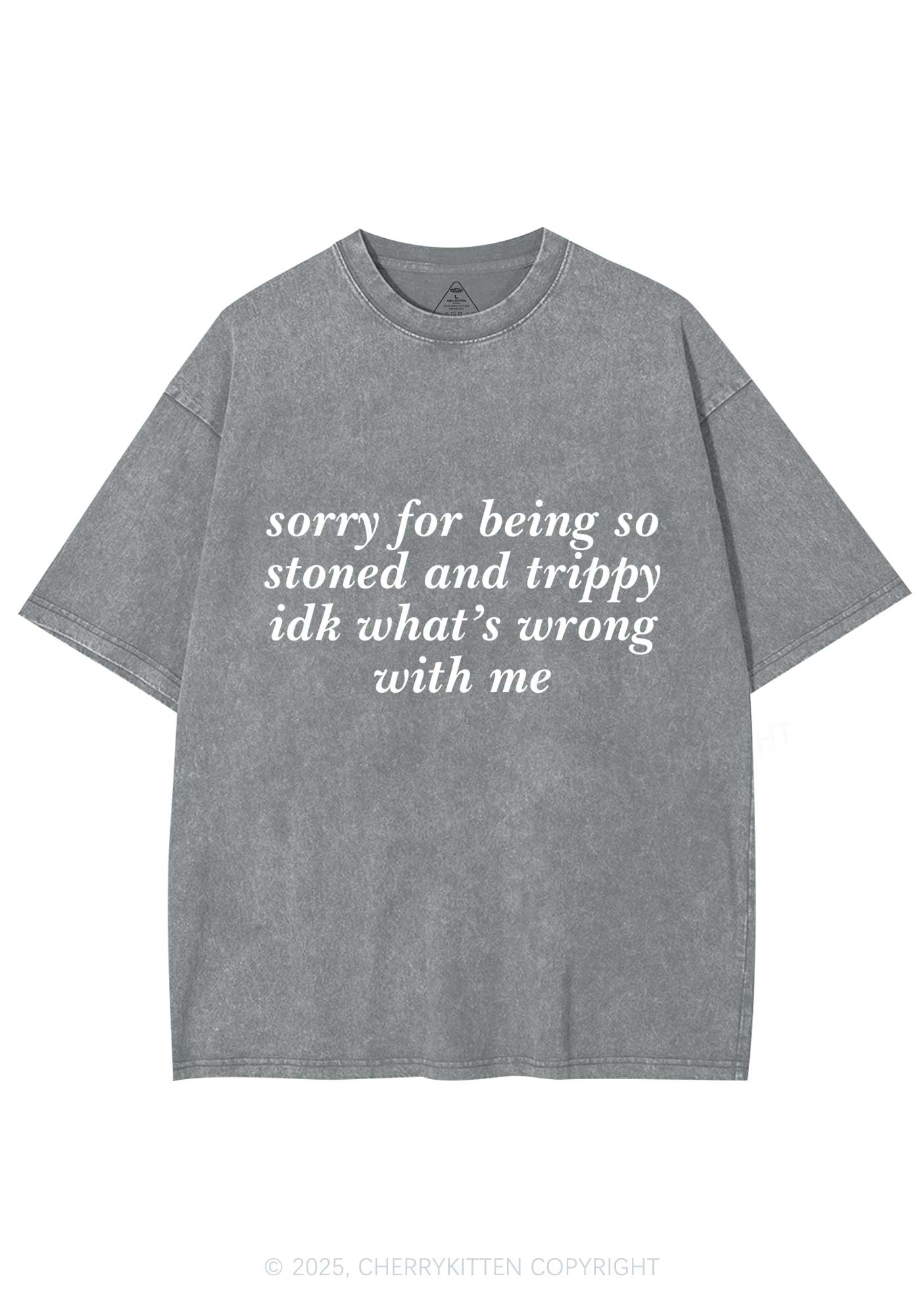 Sorry For Being Stoned And Trippy Y2K Shirts Washed Tee Cherrykitten
