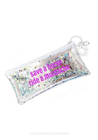Ride A Mustache Y2K Quicksand Transparent Pencil Pouch Cherrykitten