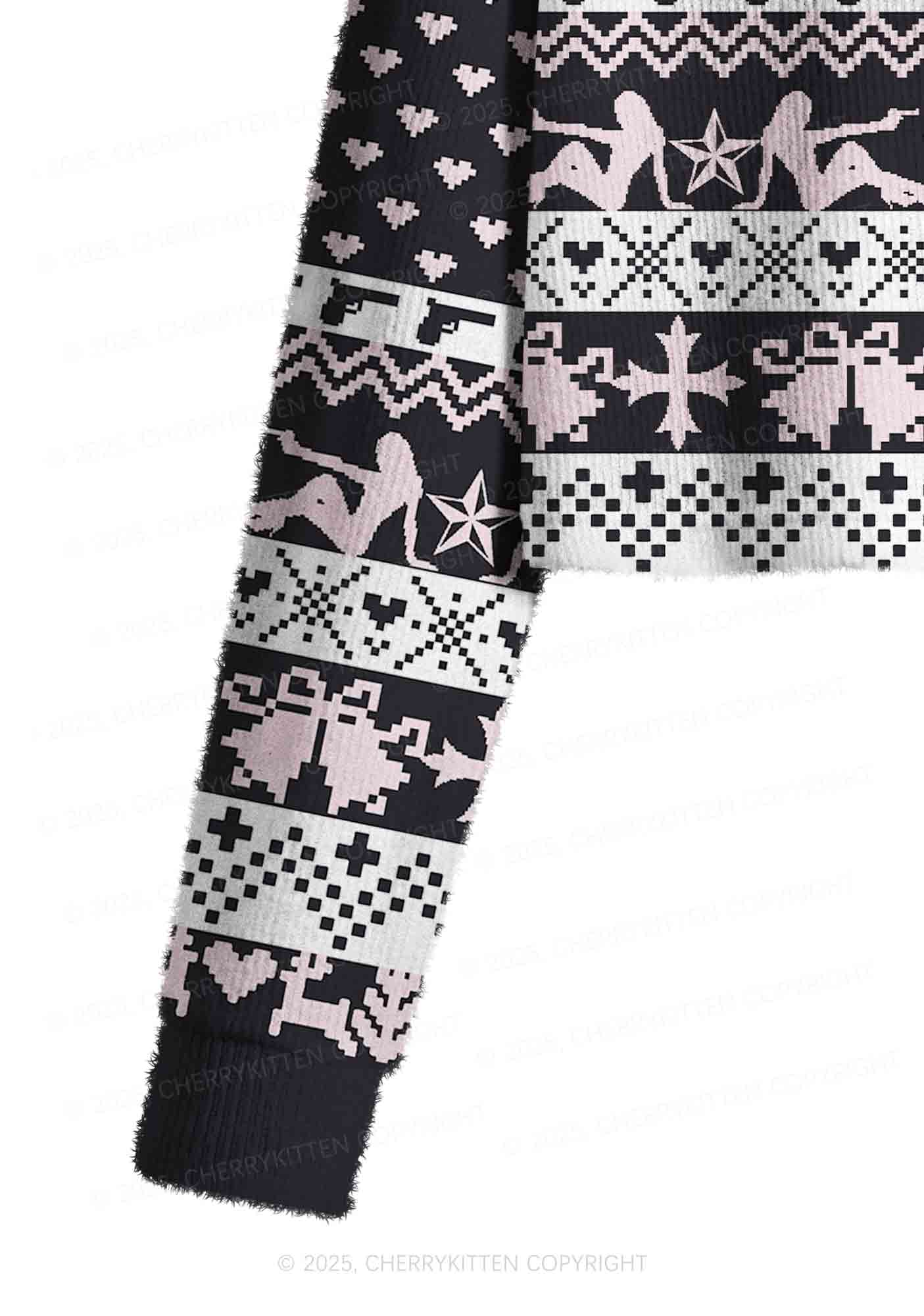 I Love S Boys Y2K Christmas Crop Knit Sweatshirt Cherrykitten