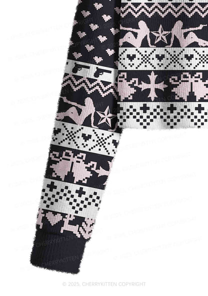 I Love S Boys Y2K Christmas Crop Knit Sweatshirt Cherrykitten